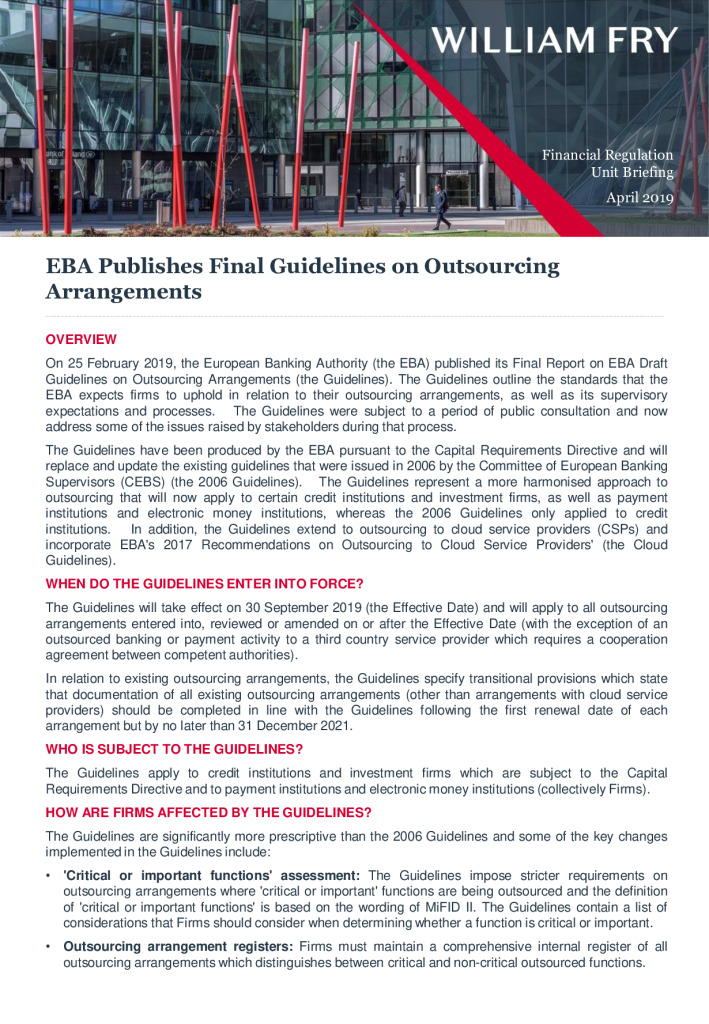 EBA Publishes Final Guidelines on Outsourcing Arrangements April 2019 (5)