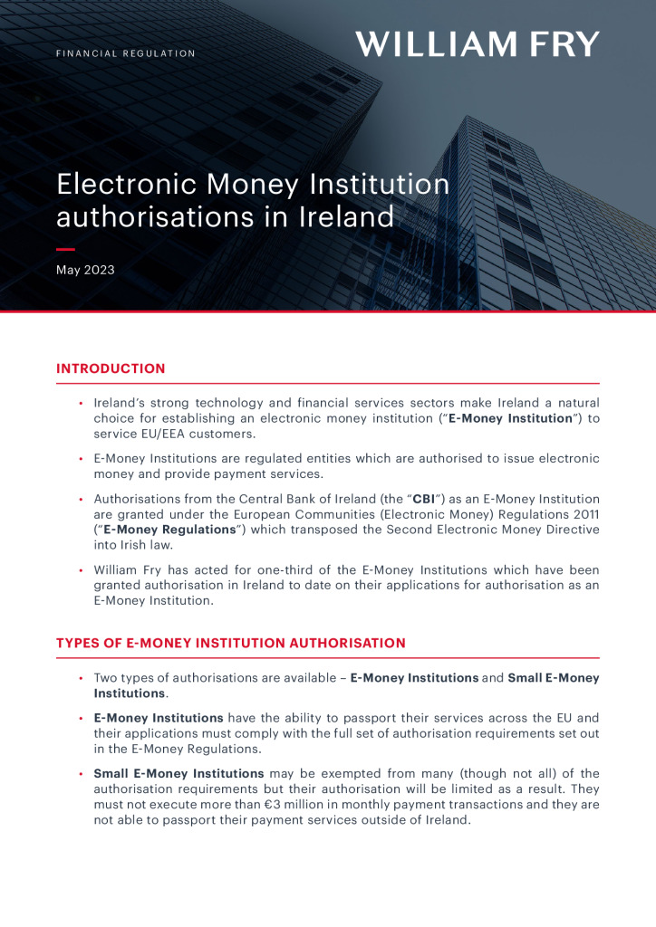 Updated _ FRU_Electronic Money Institution authorisations in Ireland_ 2023