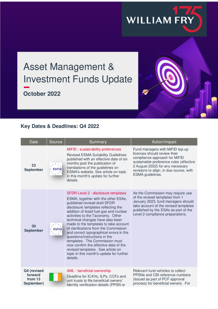Asset Management Investment Funds Update - October 2022