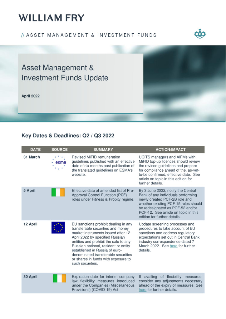 Asset Management Investment Funds Update - April 2022