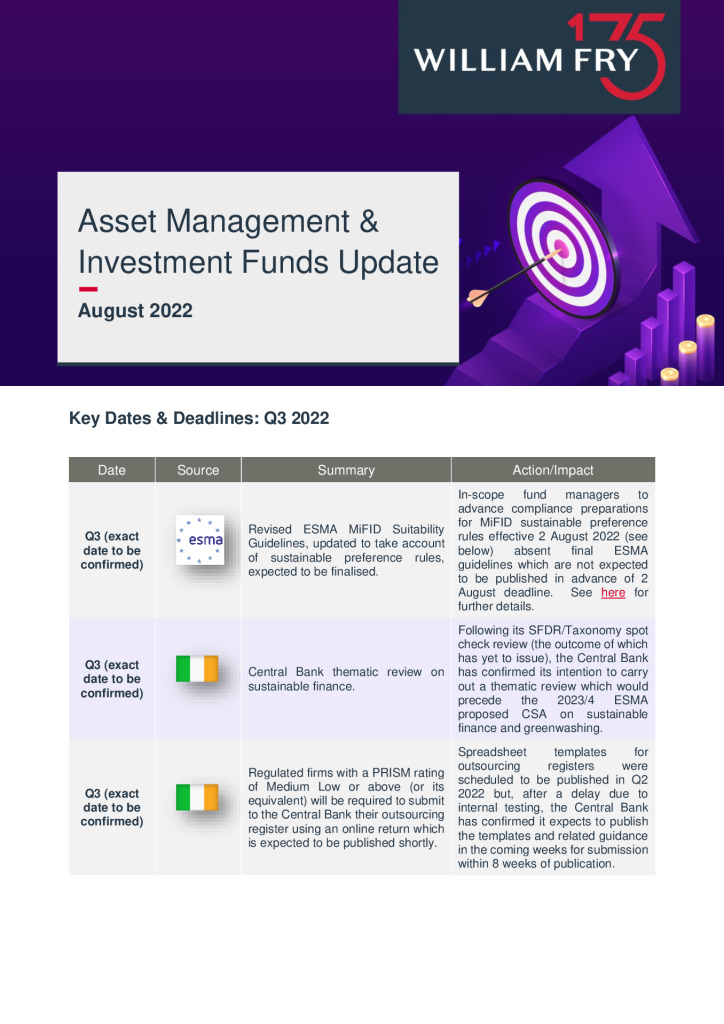 Asset Management & Investment Funds Update - August 2022