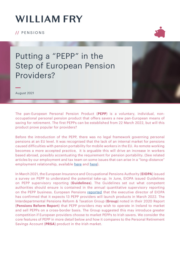 Putting a “PEPP” in the Step of European Pension Providers?