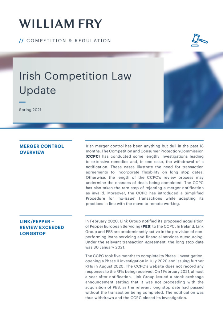Irish Competition Law Update Spring 2021