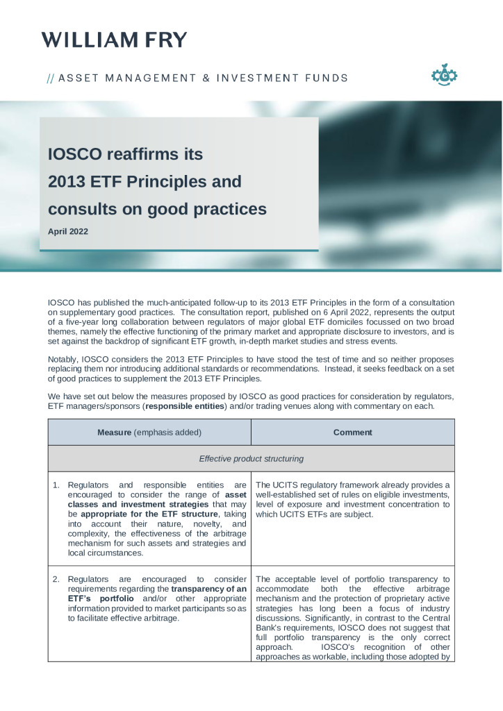 IOSCO reaffirms its 2013 ETF Principles and consults on good practices