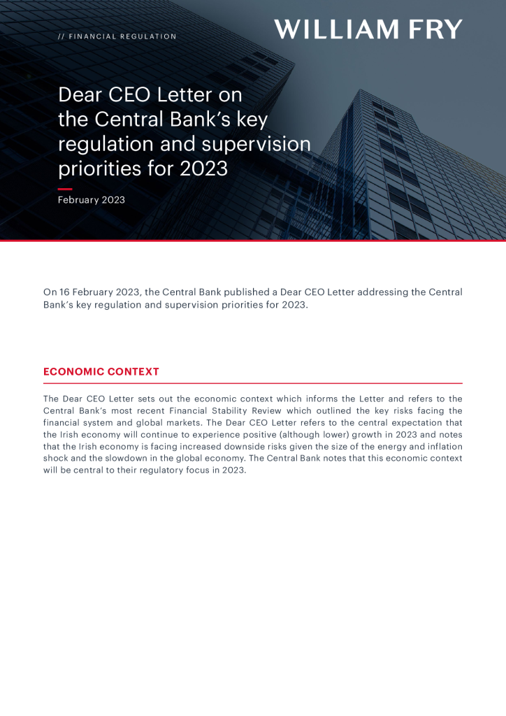 Dear CEO Letter on the Central Bank's Key Regulation and Supervision Priorities for 2023