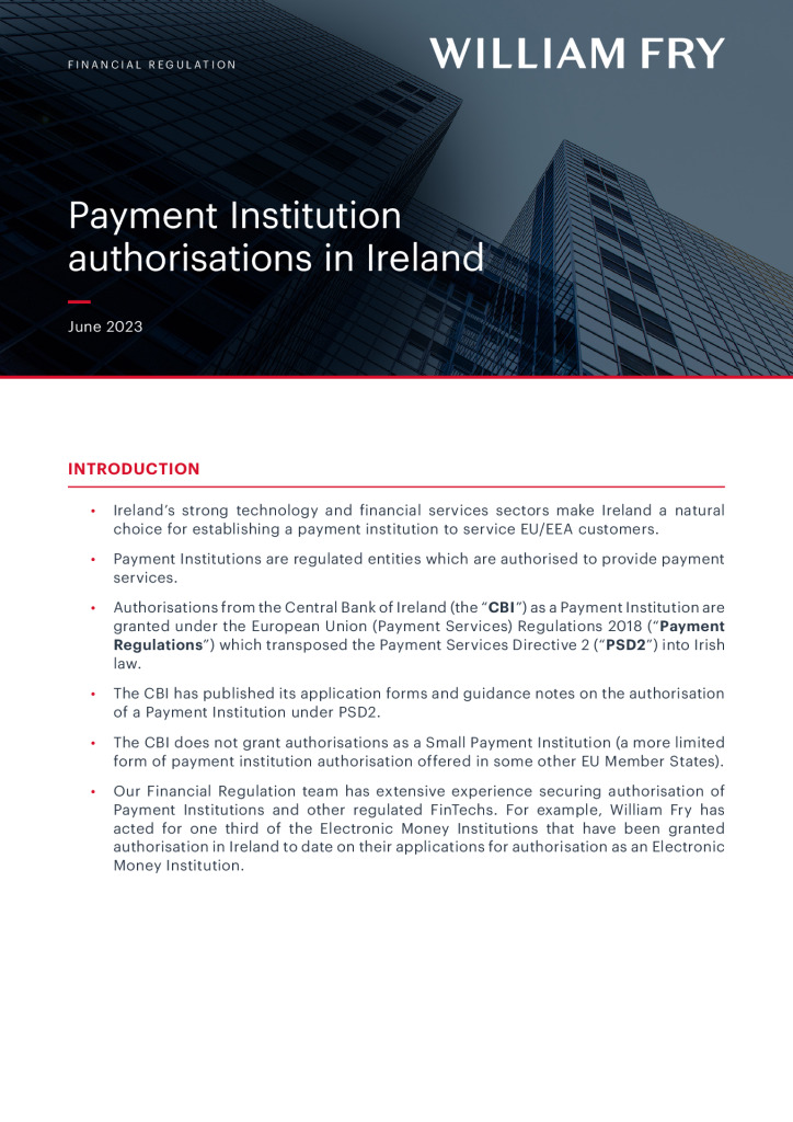 Payment Institution Authorisations in Ireland.