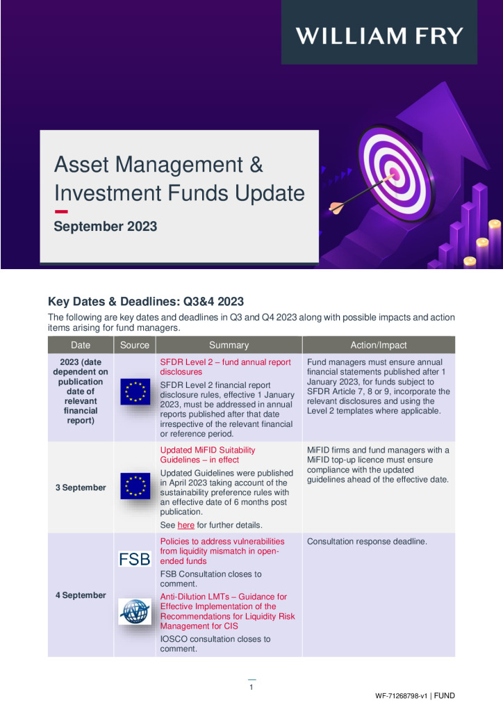 Asset Management Investment Funds Update - September 2023