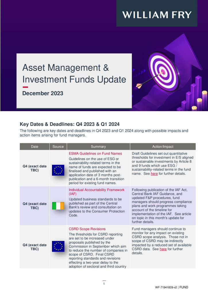 Asset Management Investment Funds Update - December 2023