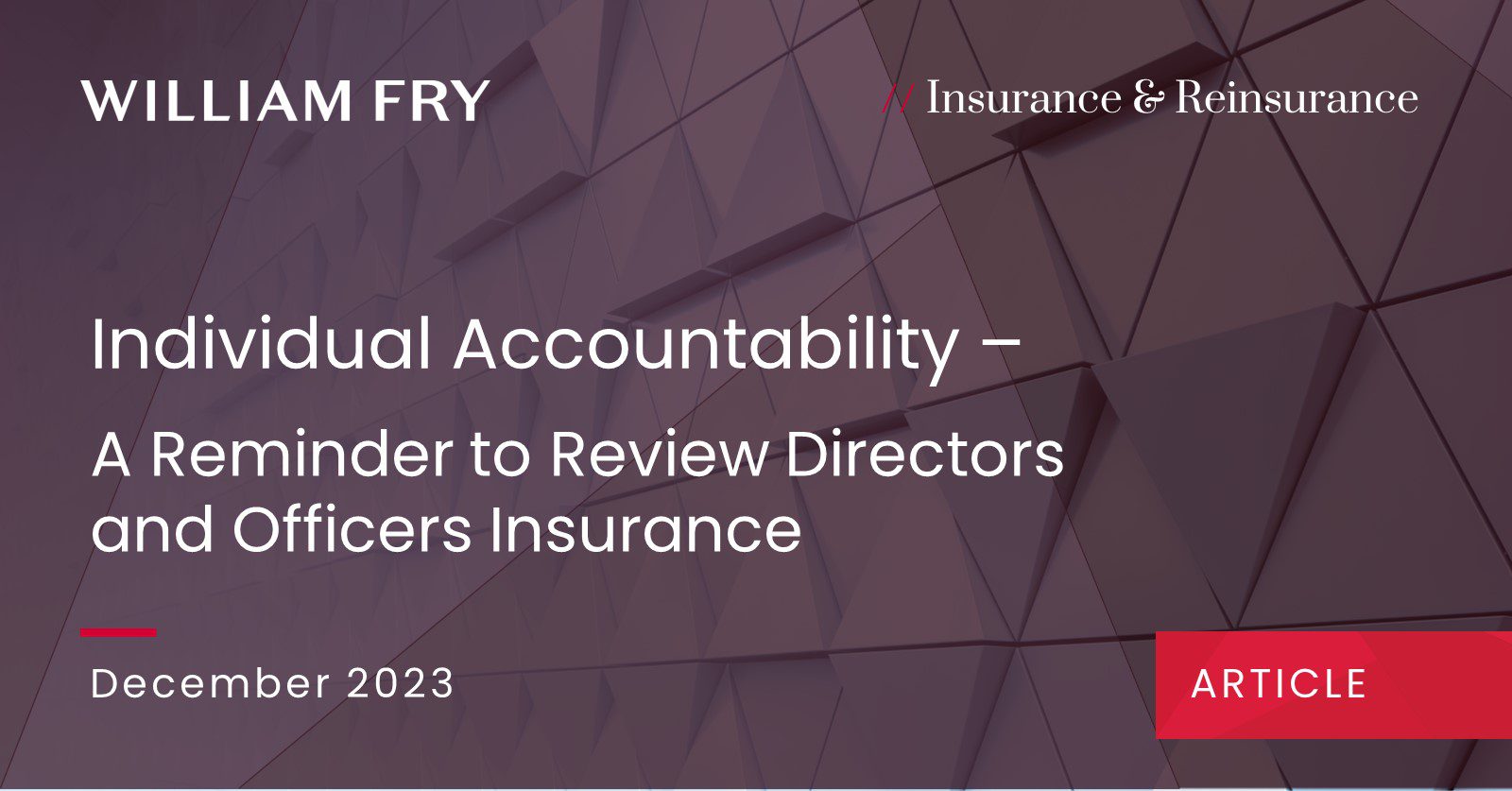 Individual Accountability – A Reminder to Review Directors and Officers Insurance