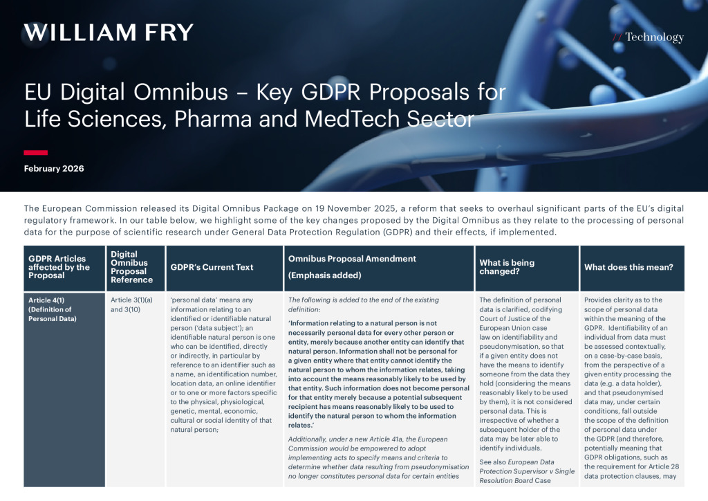 EU Digital Omnibus – Key GDPR Proposals for Life Sciences, Pharma and MedTech